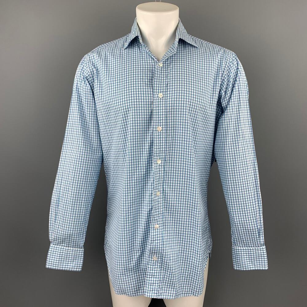 HAMILTON Size S Blue & Green Gingham Cotton Spread Collar Long Sleeve Shirt